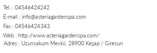 Asteria Garden Spa Hotel telefon numaralar, faks, e-mail, posta adresi ve iletiim bilgileri